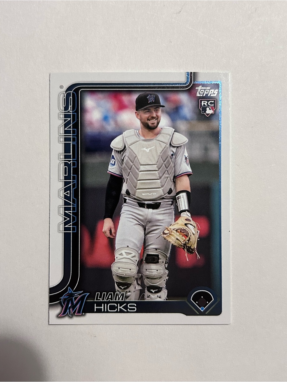 Liam Hicks Miami Marlins Rookie Baseball Card - White/Silver Gear